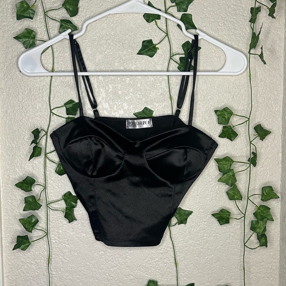Forever 21 Black Satin Crop Top
